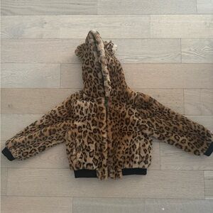 Apparis Girls Zip up fair fur hooded bomber, sz 6 with bear ear hood